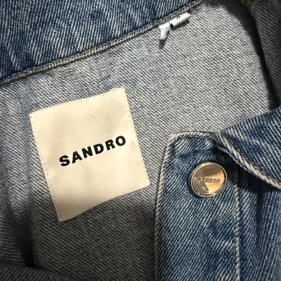 Sandro Blue and White Cropped Denim Jacket - Picture 9 of 10
